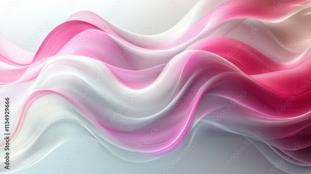 Poster abstract waves of pink and white gracefully blend and flow, creating a serene and calming visual exp