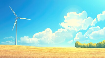 Obraz premium Wind turbines in an arid landscape under a vibrant blue sky providing renewable energy and space for text application