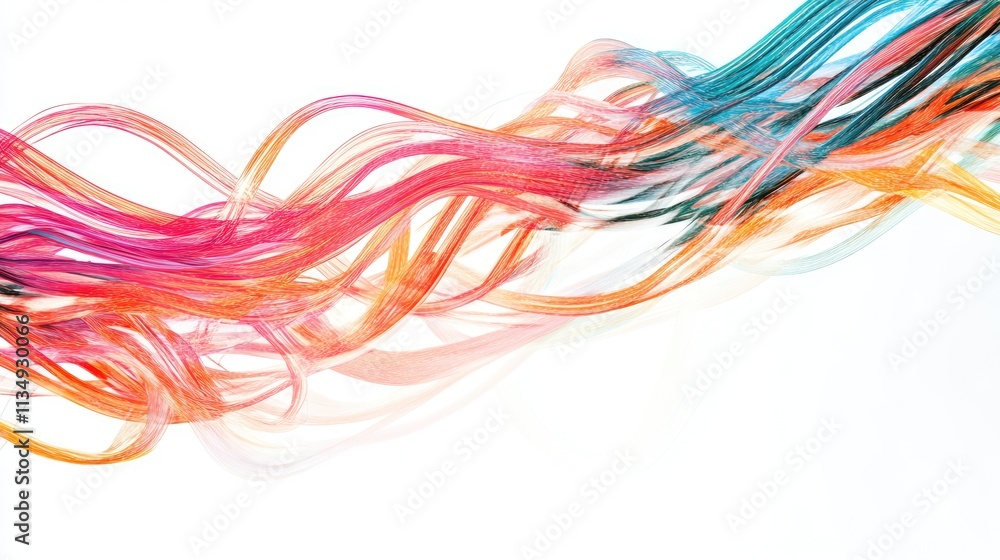 Poster colorful abstract network cables flowing creatively on a white background conveying technology and c