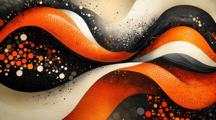 Obraz premium Colorful abstract waves dance in motion, creating a mesmerizing flow of energy and creativity in vibrant orange and black hues