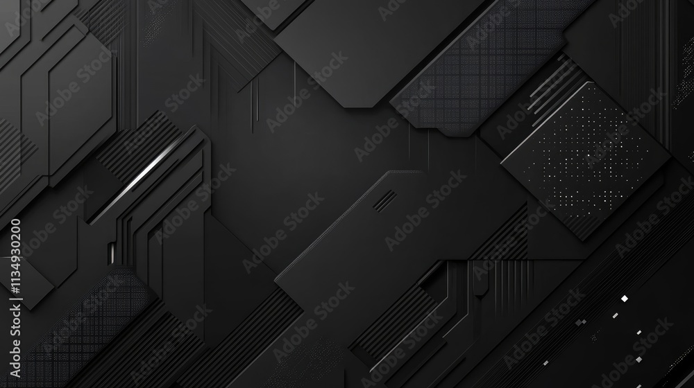 Aufkleber Modern abstract geometric black background with intricate shapes and lines perfect for technology and design themes.