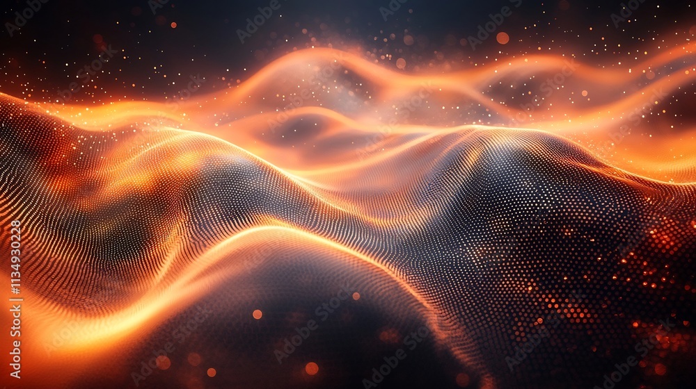 Wall mural mesmerizing abstract geometric background with luminous wavy lines and glowing circles