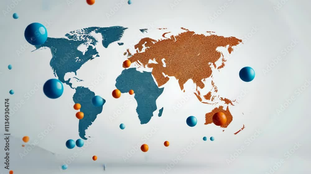 Poster Colorful Global Map with Dynamic Circles Representing Data Distribution Across Continents