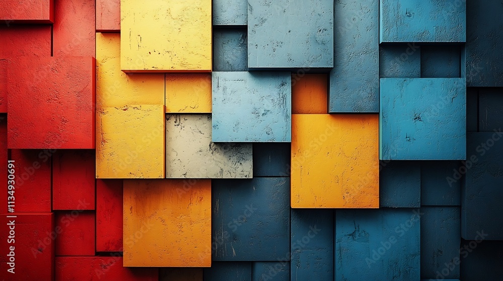 Aufkleber vibrant abstract geometric composition with dynamic angled shapes and primary colors