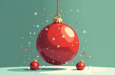 Elegant Christmas tree toy - red ball on a delicate background, Christmas and New Year celebration, Christmas tree toy