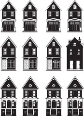 house icons set Flat design house set silhouette vector art of illustration