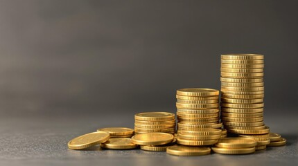 Stack of golden coins symbolizing wealth, investment, financial success, and economic growth in a conceptual representation of savings and prosperity.