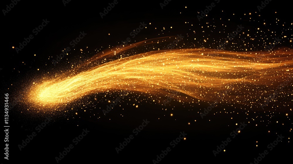 Poster glowing golden particles flying through the darkness creating an enchanting abstract background of l
