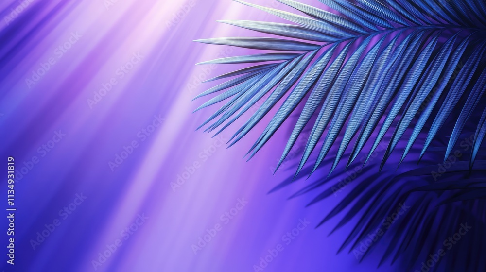 Aufkleber light and shadow play on palm leaves with a blue and purple gradient background creating a serene tr