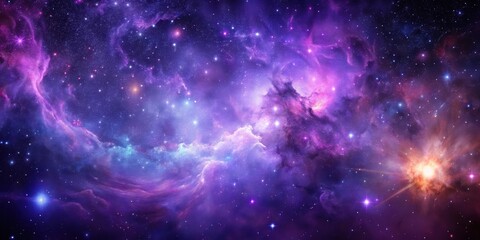 Fototapeta premium Purple nebula glowing in a starry sky, Purple, Nebula, Glow, Sky, Stars, Astronomy, Outer space, Universe, Galactic