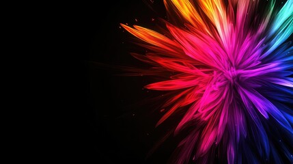 Vibrant colorful fireworks burst on a dark background ideal for event celebrations and promotional material copyspace
