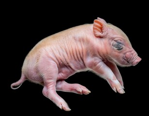 a side view of a wild boar fetus in its final developmental stages showcasing detailed skin texture, limbs, and embryonic anatomy on a black background
