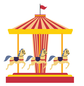 Carousel with horses in amusement park