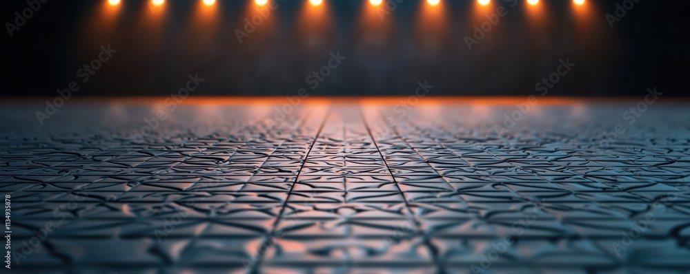 Poster A textured floor illuminated by warm lights, creating a dramatic atmosphere with an intricate pattern and a sense of depth.