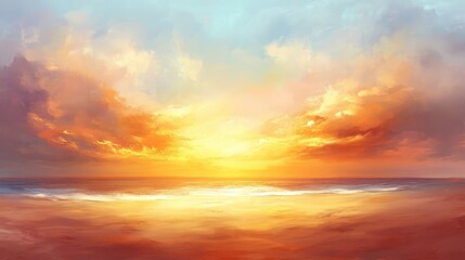 Fototapeta premium Golden hour beach sunset with vibrant sky colors creating a serene and tranquil atmosphere over calm ocean waters