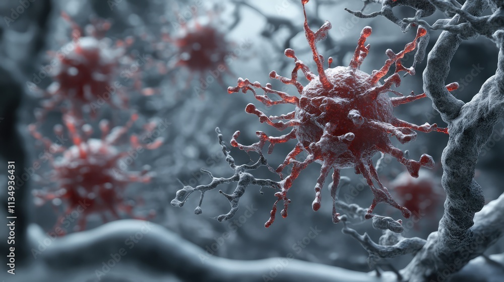 Aufkleber microscopic view of virus structures in a digital scientific illustration with intricate details and