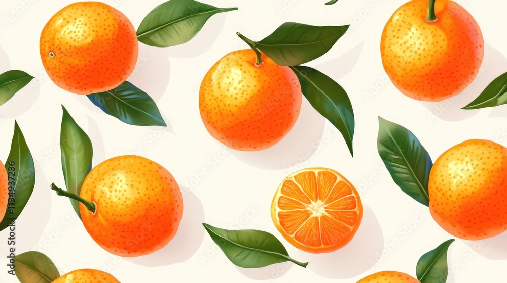 Aufkleber mandarin oranges with green leaves arranged on a light background showcasing their vibrant color and