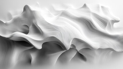 Obraz premium Abstract white sculpture mimicking flowing contours and elegant waves in a serene setting highlighting fluidity and texture