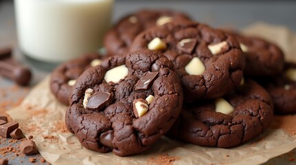 Delicious Chocolate Chip Cookies with White Chocolate Candies, Generative AI