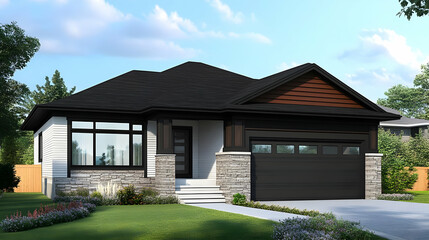 Modern Ranch House 3D Illustration