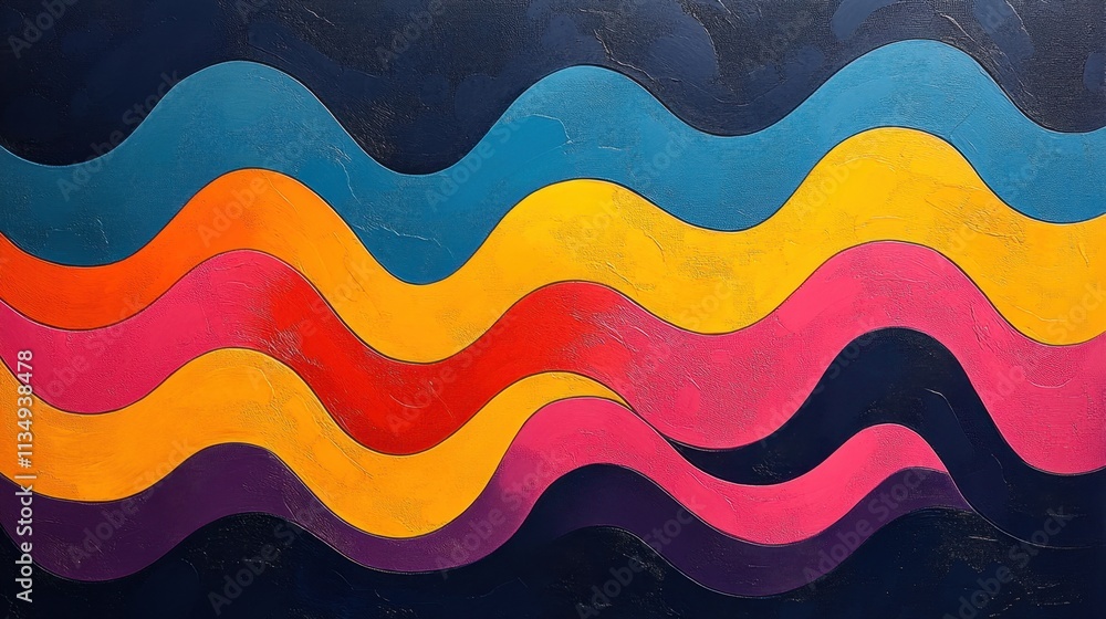 Poster vibrant waves of color dance across a dark background in an abstract art creation filled with moveme