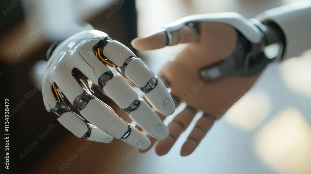 Poster robotic hands symbolizing automation technology in modern business environment