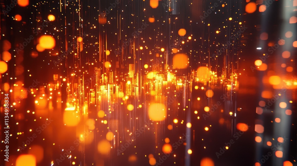 Poster vibrant abstract sparks and glowing particles creating a dynamic fiery background with bright orange