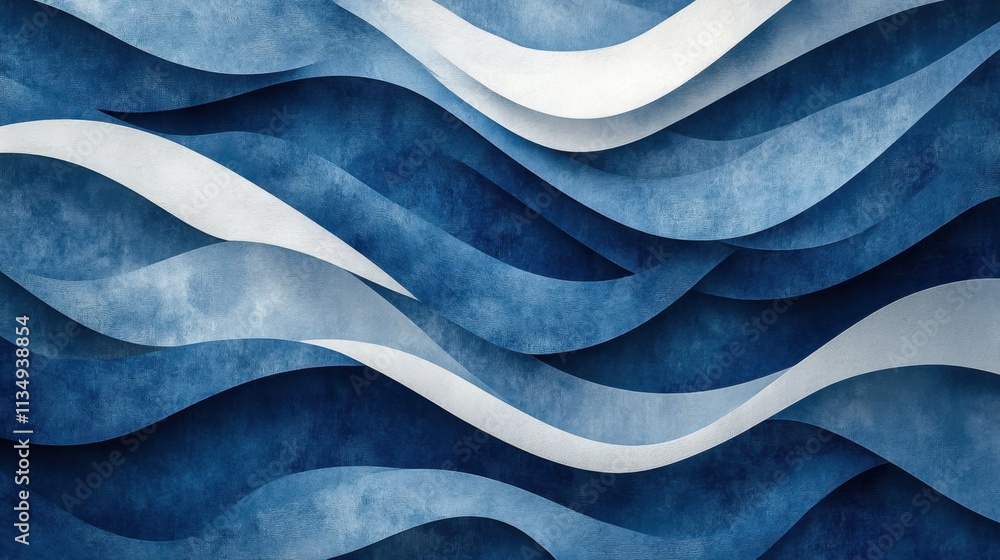 Poster dynamic waves of blue in an abstract design create fluidity and movement in a serene visual experien