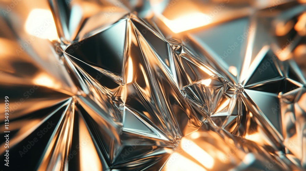 Poster geometric metallic abstract with reflections and dynamic lighting in a futuristic 3d environment