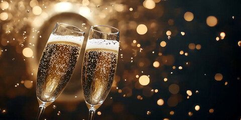 2025 New Year Countdown with Champagne Toast, Fireworks, and Midnight Clock Celebration