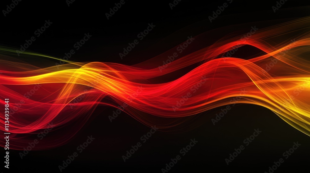 Poster vibrant red and yellow smoke wave texture on a dark background creating a dramatic and captivating v