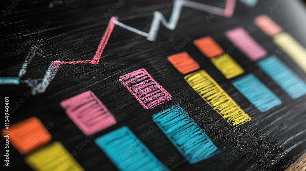Poster key performance indicator kpi business strategy visualized with colorful chalk graphs on a blackboar