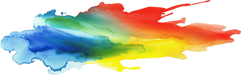 A dynamic and vibrant watercolor splash with overlapping shades of red, blue, yellow, and green, blending naturally with soft gradients.