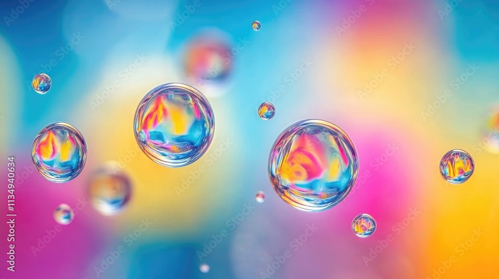 Poster colorful abstract composition of bubbles in oil and water creating vibrant patterns and textures wit