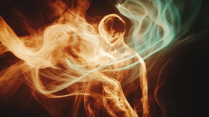 Obraz premium Dynamic abstract representation of natural energy and motion with vibrant flowing colors and ethereal forms. Ideal for wellness and creativity themes.