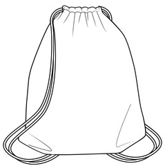 Drawstring swimming bag flat sketch vector illustration technical cad drawing template