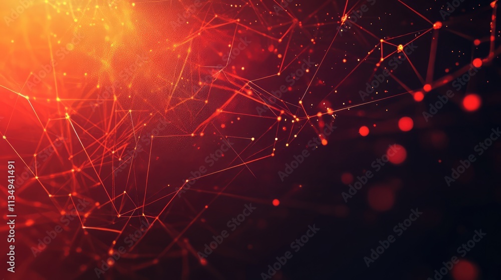 Poster abstract technology network background with glowing nodes and connections in vibrant colors represen