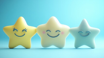 Obraz premium Customer satisfaction feedback with smiley stars representing service ratings on a light blue background for review concepts