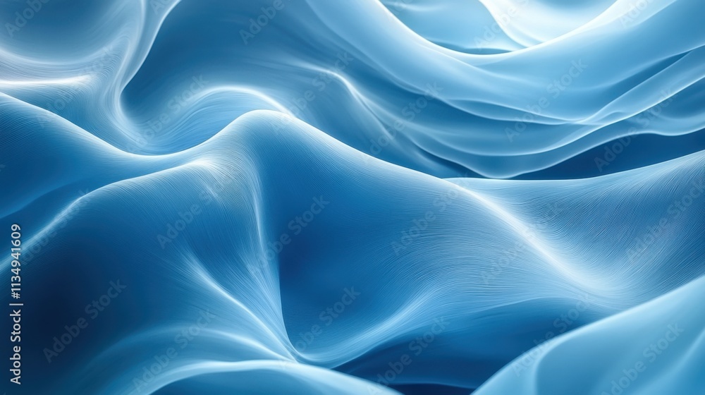 Poster rippling waves of silk in serene blue hues create an enchanting texture and captivating movement in 