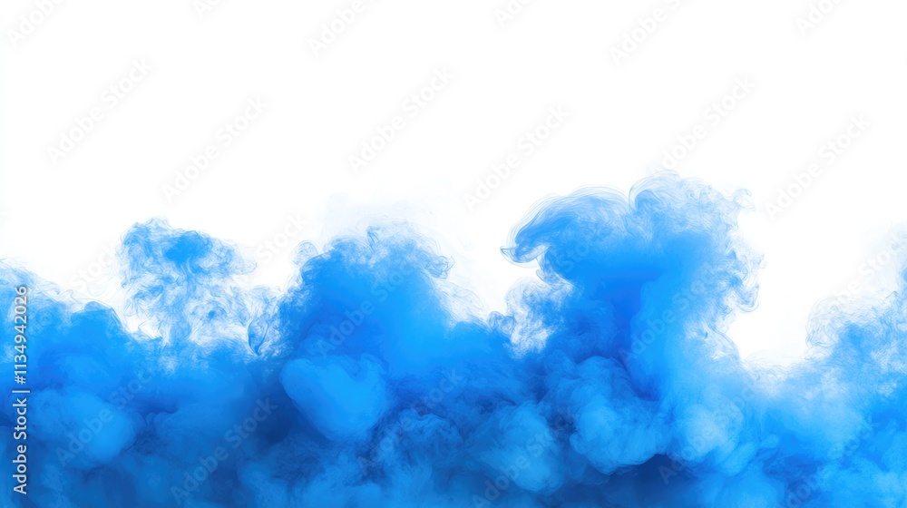 Poster blue smoke abstract background with soft swirling patterns on a clean white backdrop for creative de