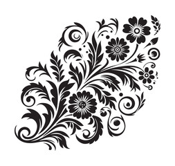 Abstract vintage flowers vector silhouette on white background. Vector Illustration