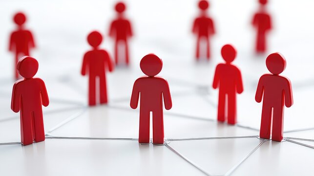 Red human figures connected by a network representing customer relationship management and enterprise sales strategies in a digital environment