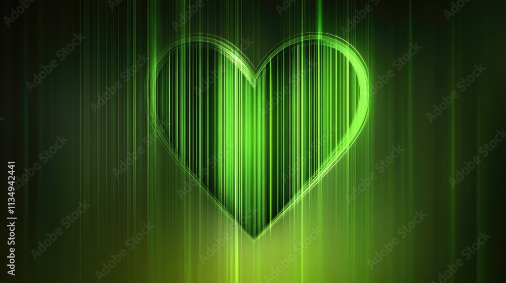 Poster green heart abstract design with vertical lines creating a vibrant background for conveying messages