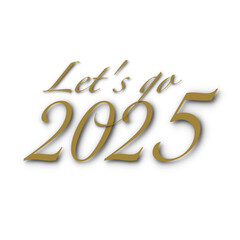New Year 2025, elegant gold-coloured font. White rear plane