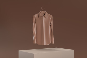 A shirt is hanging on a hanger