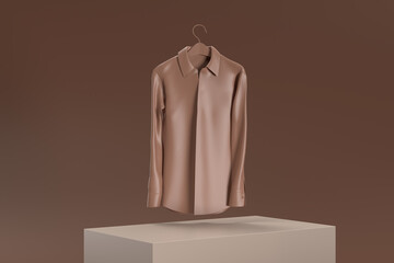 A shirt is hanging on a hanger