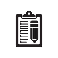 Clipboard pencil vector icon. Black illustration isolated on white background for graphic and web design