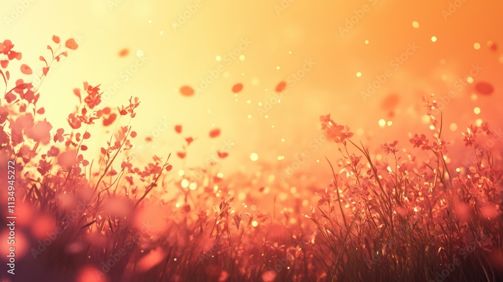 Aufkleber golden hour flower field background with shadows and soft bokeh light creating a warm and idyllic at