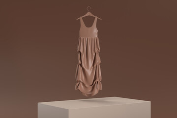 A dress is hanging on a clothes hanger