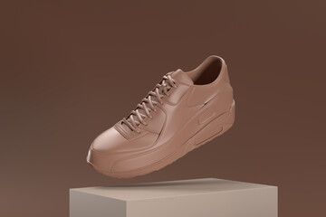 A shoe is shown in a brown color